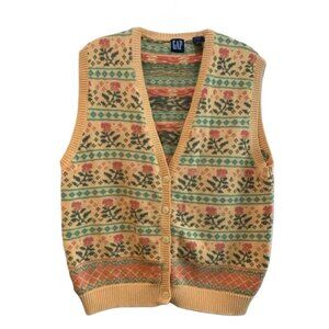 VTG Gap 90s Knit Floral Sweater Vest Cotton Peach Women’s, Size Medium